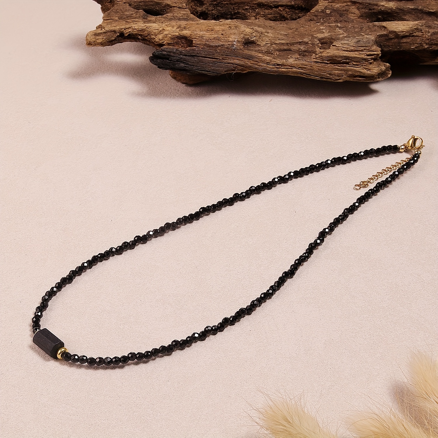 Handmade Bohemian Natural Stone Adjustable Necklace with Rectangular Pendant